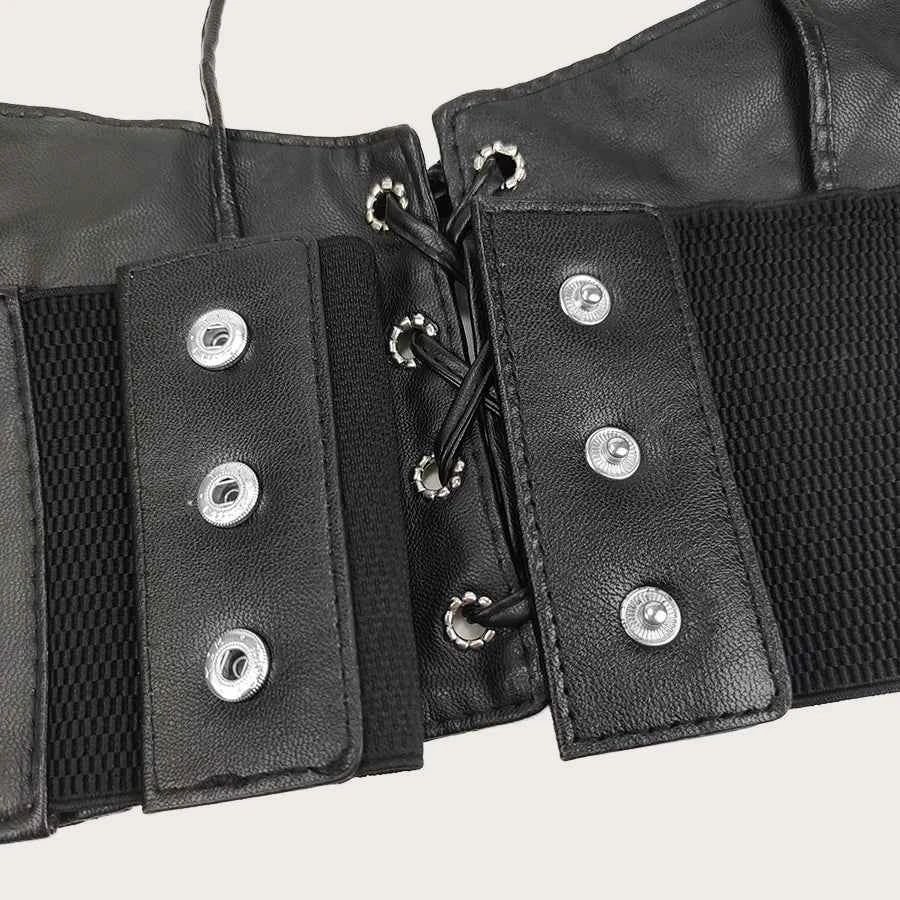 Fashionable women's leather vest with elastic waistband and shirt decoration
