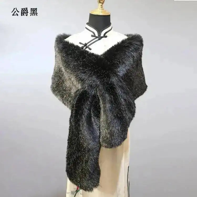 32 Colors 165*30cm Women Luxury Warm Faux Fox Fur Shawl Winter Ladies Plush Scarf Wraps Cloak Coat Wedding Long Cape Scarves