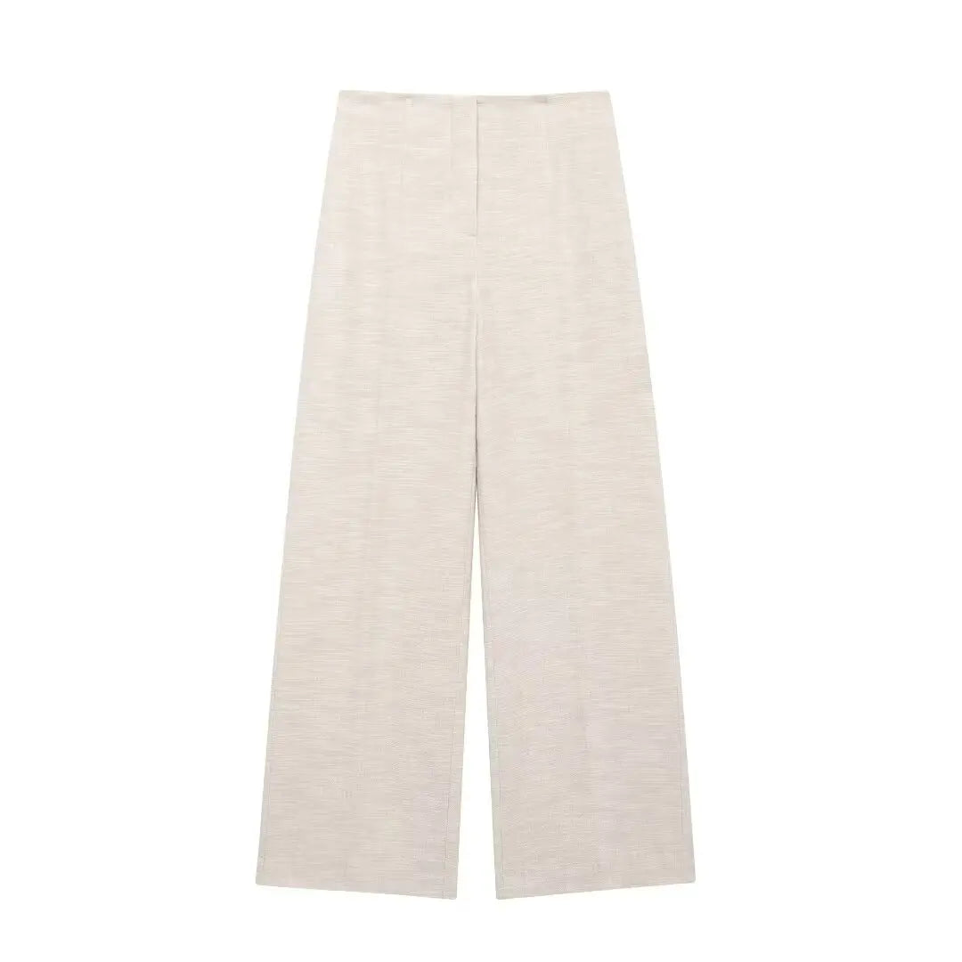DUOPERI Women Fashion 2 Piece Sets Khaki Backless Zipper Corset Tops & Wide Leg Pants Female Chic Lady Trousers Suit