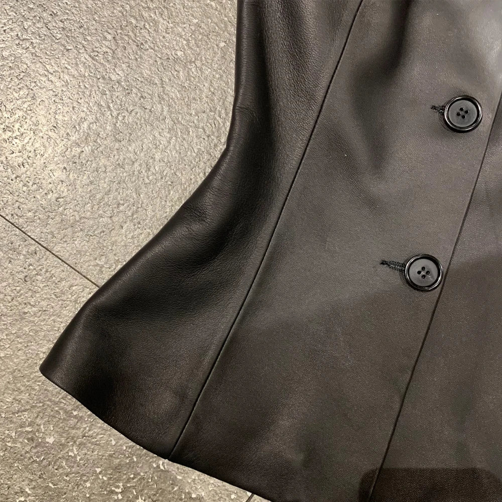 Novo top de couro legítimo feminino para primavera, sutiã de couro legítimo