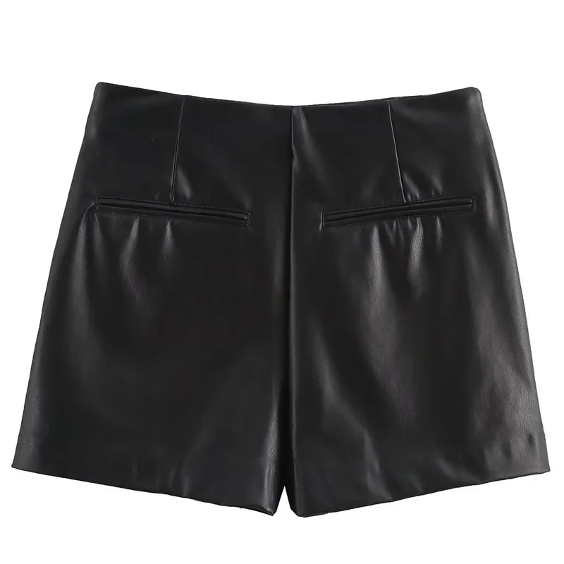 Saias  Shorts Mini Assimétrico Preto Saia Curta Cintura Alta Culottes Elegante Saia couro sintético