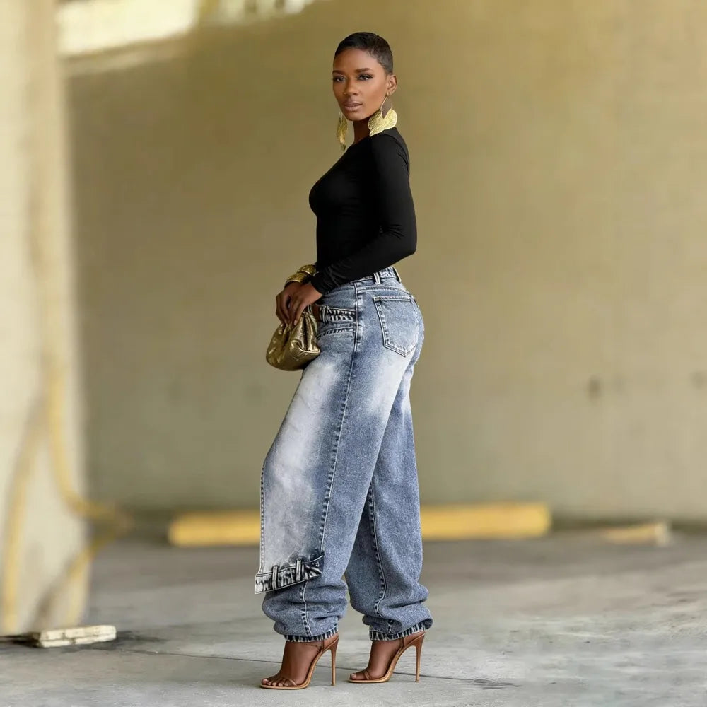 Women Straight Pants Jeans Long Length Tassels Trousers Stretch Mid Waist Washed 2025 Streetwear Denims Vintage Distressed 2026