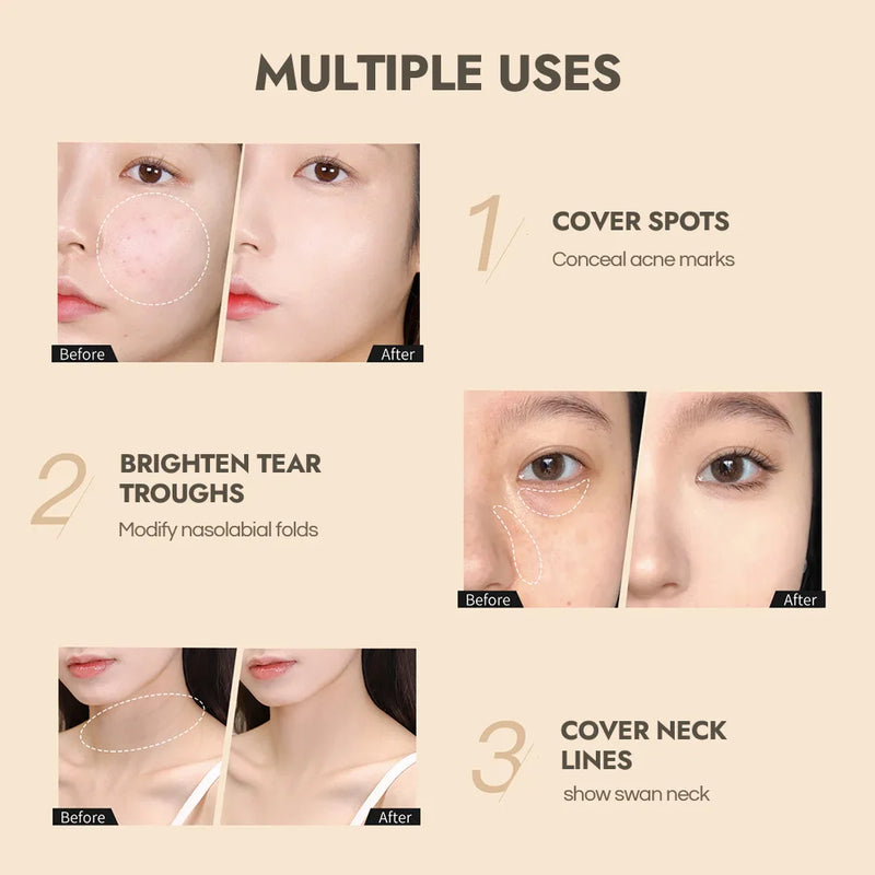 GECOMO Press Concealer Pen Corretivo Líquido Base Hidratante de Longa Duração Não Desbota Maquiagem Facial Poros Invisíveis