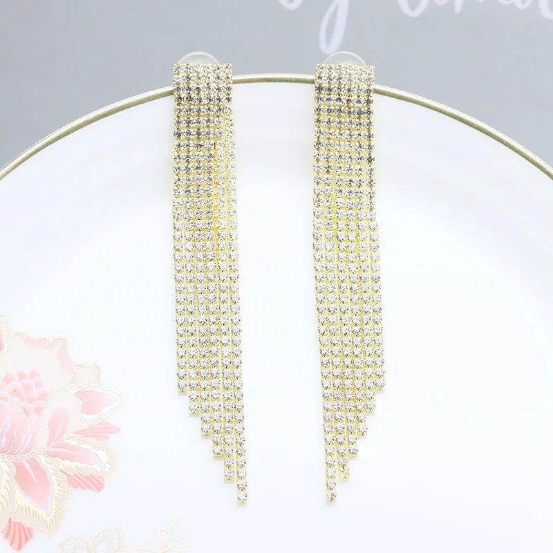 Korean Style Exaggerated Women Girls Shiny Rhinestone Earrings Luxury High Quality Big Crystal Ear Rings Decoration Lady Jewelry