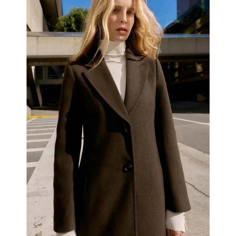 Winter New Women's Casual Long Sleeve Notch Collar Soft Shoulder Padded Coat Outerwear Polyester Fiber Straight Tube Type