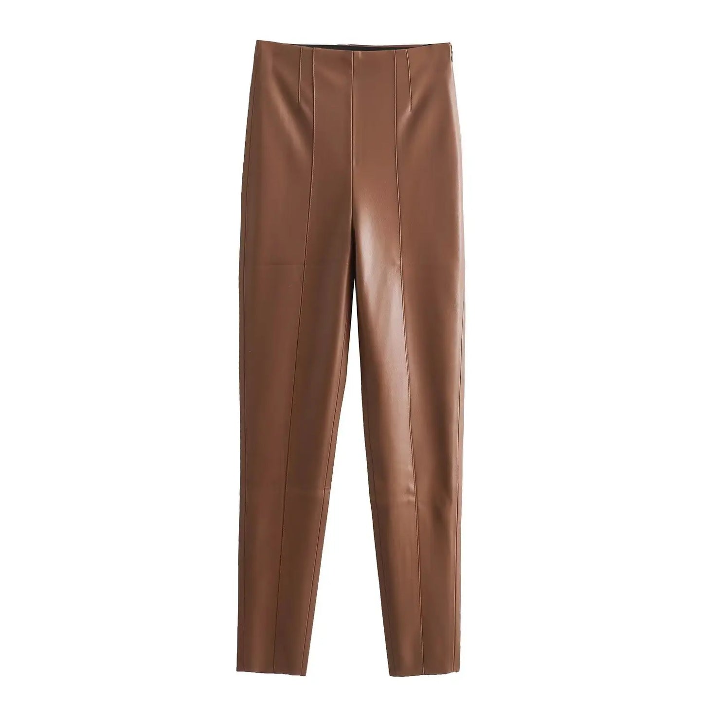 HH 2024 Women's Faux Leather Pants High Waist Straight Leg Trousers Fashion Female Streetwear Stylish Stretch Pencil Pants