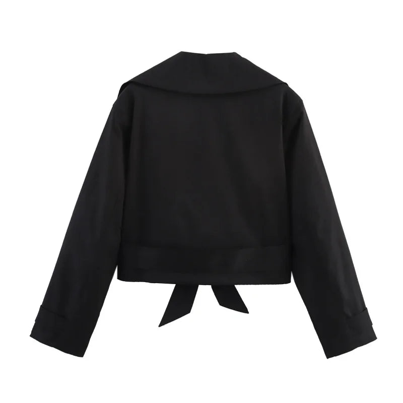 ETJ 2025 new  women's British wind trench coat style double-breasted long sleeve belt lapel jacket short coat