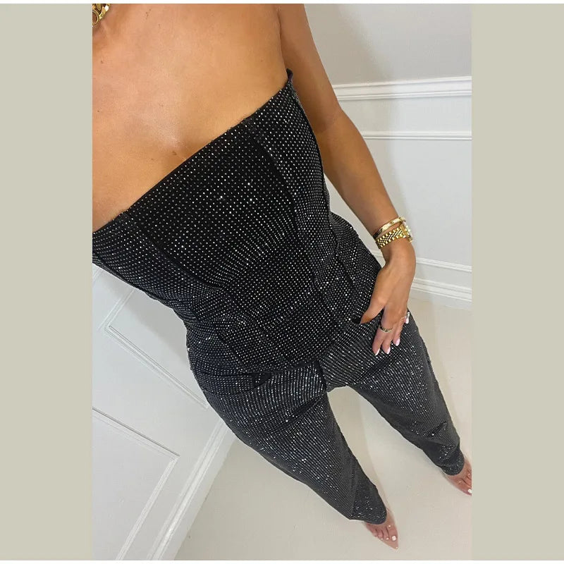 Conjunto jeans feminino com strass brilhantes, espartilho modelador, top curto, jeans slim fit, roupa de festa, boate, estilo cowgirl