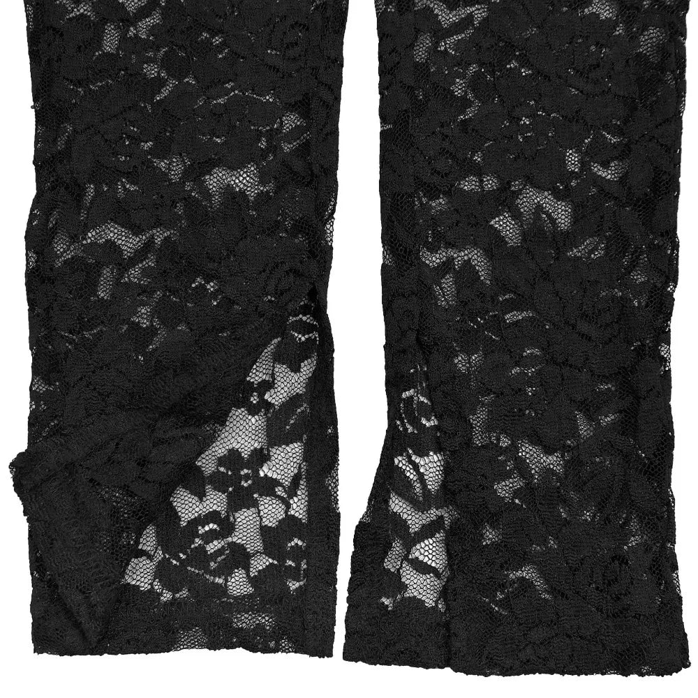FLARORA Sexy Lace Hollow See Through Jumpsuits Woman O Neck Full Sleeve Peach Hip Slim Jumpsuit Midnight Party Clubwear Overalls