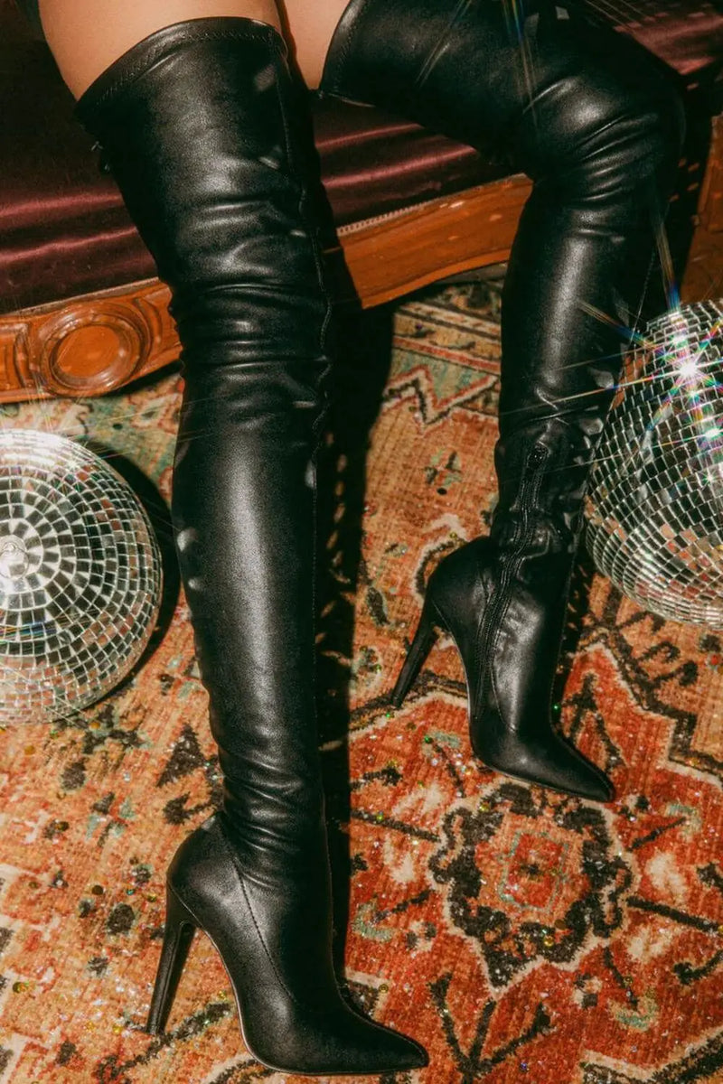 Novas botas acima do joelho femininas, salto alto fino, botas elásticas da moda feminina, tamanho grande 46 47, botas femininas