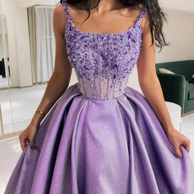 Charming Lavender Luxury Women Prom Dresses Scoop Pearls Beading A Line Long Formal Special Occasion Dress Party Evening Gown - CRAVO ROSE