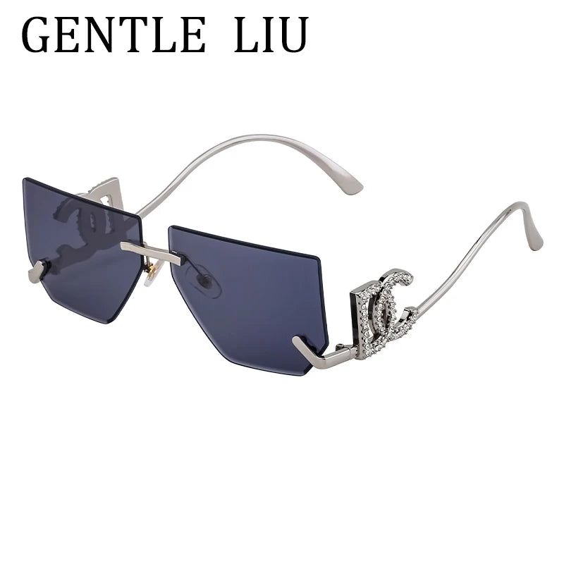 Óculos de sol quadrados sem aro punk femininos, armação de metal, design de marca de luxo, óculos retrô para mulheres, proteção UV400, 2025