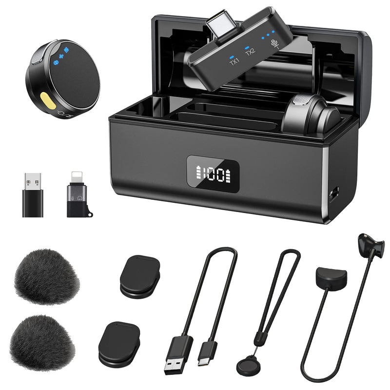Microfone sem fio 100M para telefone Microfone de lapela magnético profissional com caixa de carregamento Redução de ruído para gravação