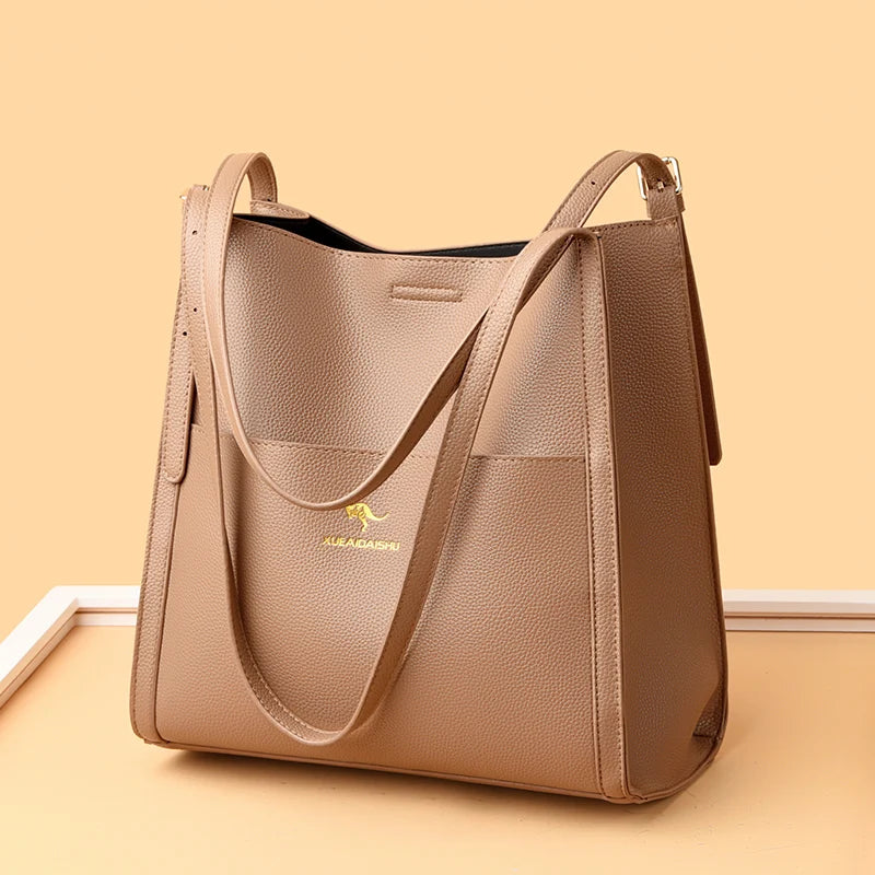 Bolsa de ombro feminina de couro de luxo, bolsa tiracolo fashion com axilas, bolsa carteiro para compras, bolsa grande de capacidade