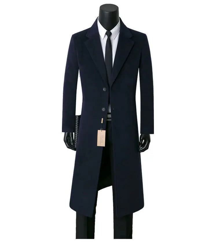 Warm Woolen Men's Coat Medium Length Casual Business Style Windbreaker Suit Collar Outerwear for Autumn And Winter