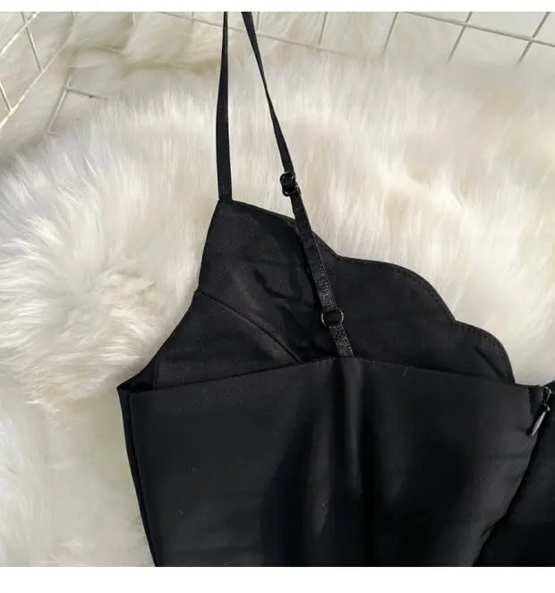 Elegant V-Neck Strap Dress Casual High Waist Slimming One-Piece Wide Leg Pants Long Loose Fitting Women's Online Exclusive