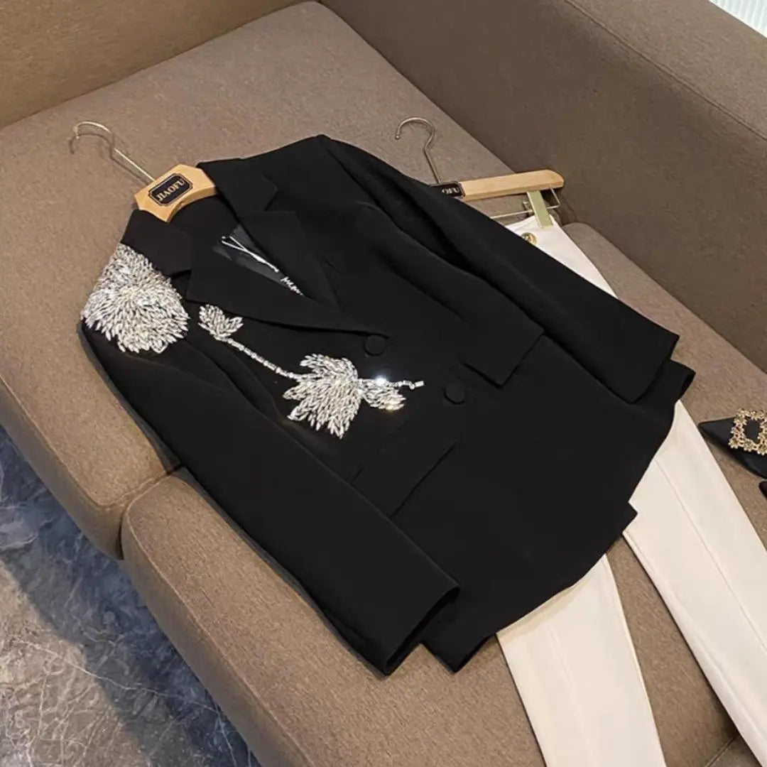 Temperament Heavy Industry High Fashion Flower Splicing Loose and Thin Elegant Blazer Female Douyin Star with The Same Fire
