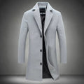 Casaco masculino de abotoamento simples, corte slim, corta-vento com cinto, jaqueta longa, casual, liso, à prova de vento, sobretudo masculino