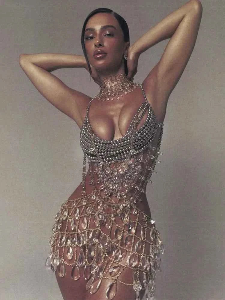 YOUR BUMP CURVE Handmade bra body chain acrylic openwork tassel mini combo set, perfect for women's holiday party club dancing