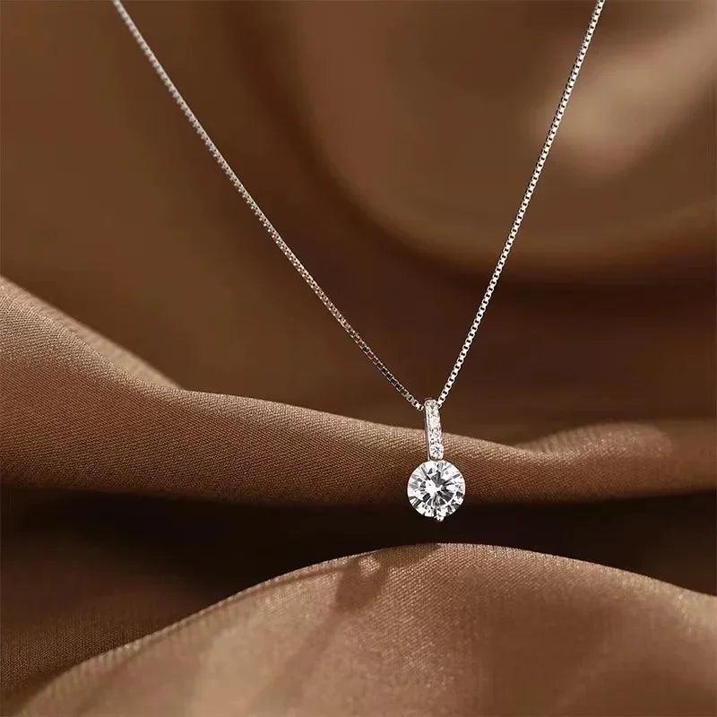 Fashion 925 Sterling Silver Round Zircon Necklace Minimalist Style Charm Choker Pendant Party Gift For Women's Fine Jewelry - CRAVO ROSE