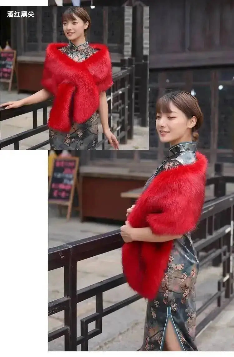 32 Colors 165*30cm Women Luxury Warm Faux Fox Fur Shawl Winter Ladies Plush Scarf Wraps Cloak Coat Wedding Long Cape Scarves