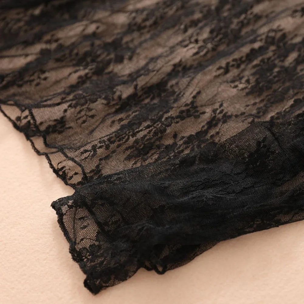 New Half High Collar Lace Shirt Transparent Perspective Long Sleeve Women Clothing Hollow Bottom Shirt Ladies