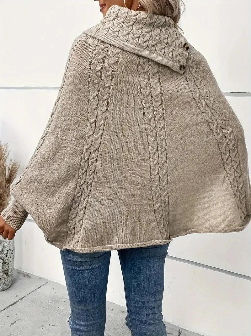 Women's Sweater Sweater for Women Turtleneck Batwing Sleeve Cable Knit Poncho - CRAVO ROSE