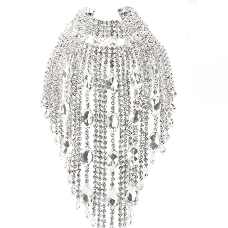 Luxury Long Tassel Choker Necklace Rhinestone Jewelry for Women Bohemian Geometric Crystal Statement Necklace Collar Accessories