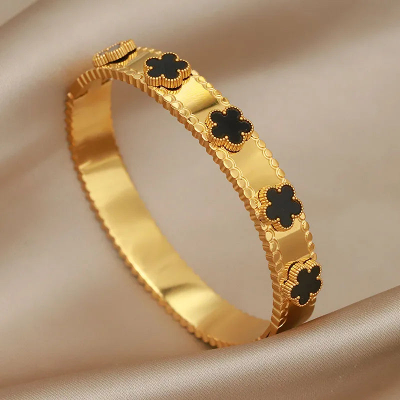 316L Stainless Steel Metal Classic Flower Bangles for Women Fashion Brand Jewelry Delicate Bowknot Bracelets Accessories