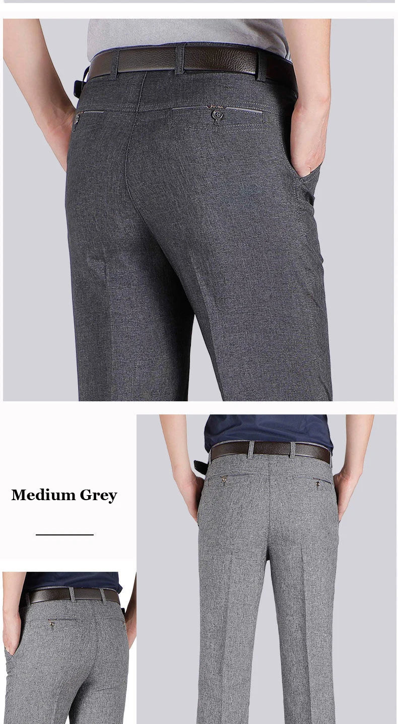 Mens Autumn Thick Summer Thin Business Pants Loose Male Pant High Waist Straight Trousers Casual Fashion Pant Plus Size 28-40