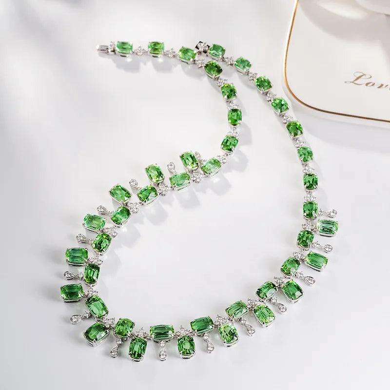 NEW Simulation Green Tourmaline Choker Necklace For Women Wedding Accessories Silver Color Chain European Design Chokers Jewelry - CRAVO ROSE