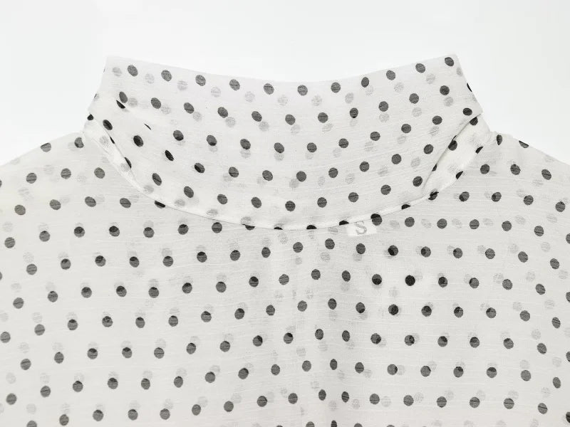 ETJ Women's Polka Dot Blouse Skirt Set 2026 Spring High Neck Batwing Sleeve Sheer Front Tie Bow Midi A-Line Dress Set