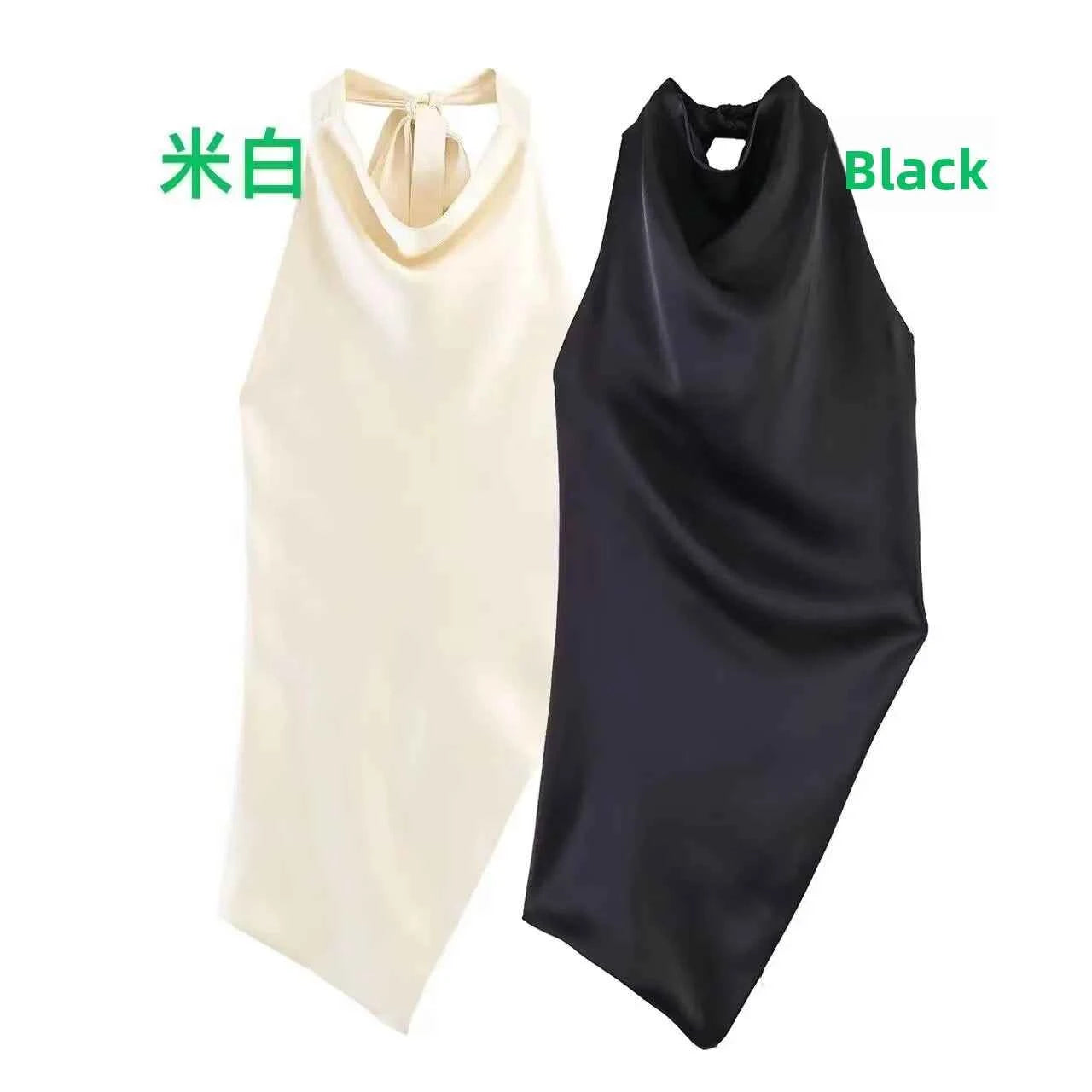 Spring New Women's  Knot Belted Asymmetrical Hem Neck Hanging Collar Top Loose Fit Other Material 100% Short Length