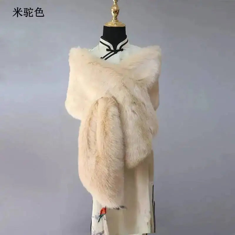32 Colors 165*30cm Women Luxury Warm Faux Fox Fur Shawl Winter Ladies Plush Scarf Wraps Cloak Coat Wedding Long Cape Scarves