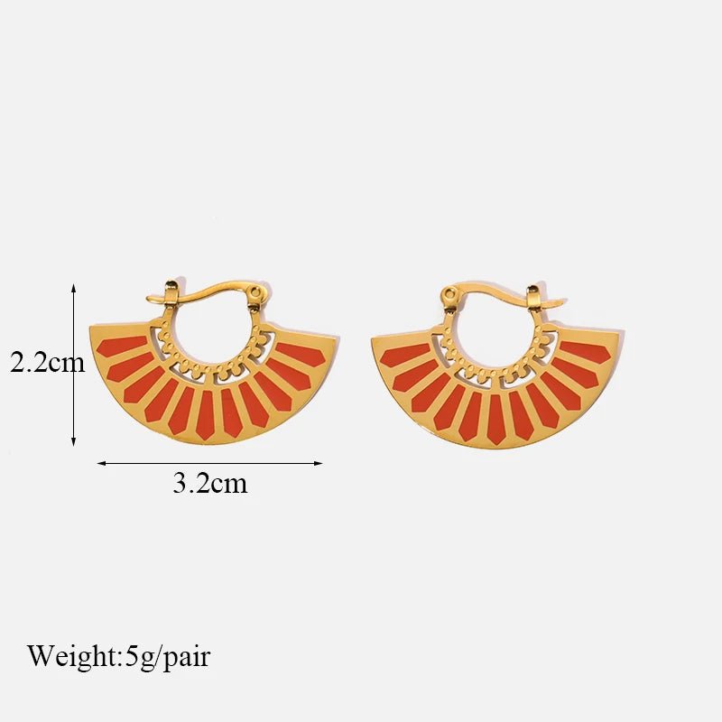 Brincos de argola EILIECK 316L em aço inoxidável dourado, formato de leque, geométrico, estilo boêmio, para mulheres, pingente de orelha, joia, presente para festa
