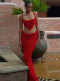Sexy Knit Crop Tops Skirt Sets Women Sleeveless Backless Sling Tank Long Hip Package Skirts 2025 Holiday Beach 2 Piece Set Lady
