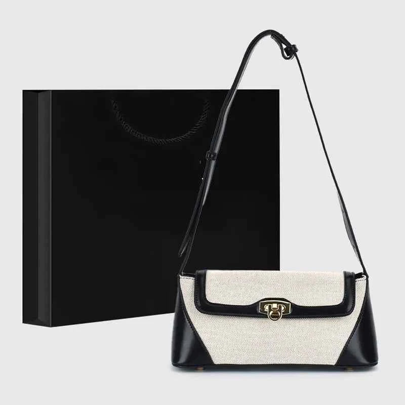 Nichedesign Color Block French Bread Underarm Women's Shoulder Bag New 2025 High-End Feel French Light Luxury Crossbody Bag