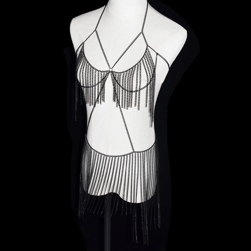 Sexy Fashion Women's Body Jewelry Punk Personality Metal Long Harness  Dress Underwear Accessories Party Festival Gift