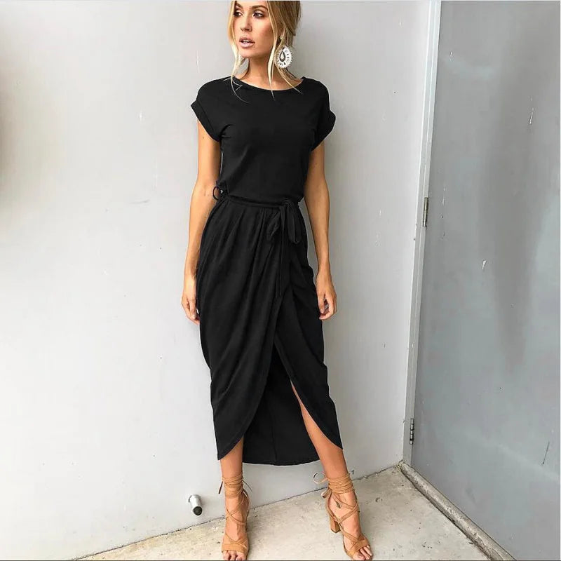 2023 Summer Beach Maxi Dress Women Floral Solid Short Sleeve Shirt Dress Casual Sexy Bandage Dress Robe Femme Vestidos Plus Size