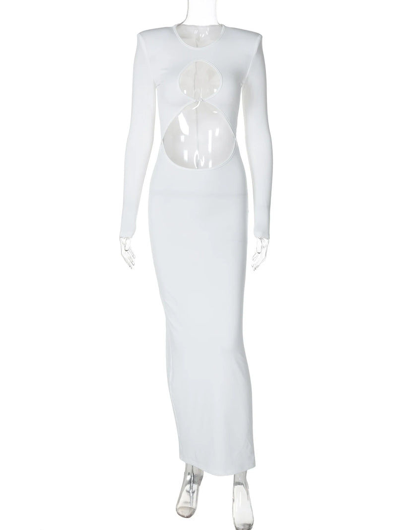 Hawthaw Women 2024 Spring Autumn Sexy Long Sleeve Party Club Hollow Out Bodycon White Long Dress Wholesale Items For Business