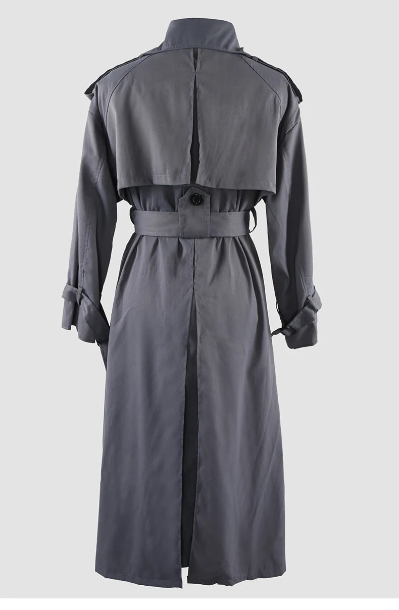Nerazzurri Autumn Extra Long Oversized Khaki Flowy Soft Trench Coat for Women Back Slit Double Breasted Loose Casual Overcoat