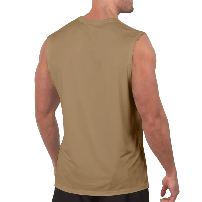 Colete masculino de verão, cor sólida, com decote em V, casual, respirável, sem mangas, adequado para fitness e esportes