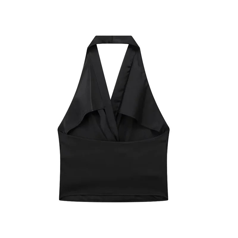 Women's Sexy Two Tone Halter Top for Summer Beachwear Y2K Style Deep V Neck Lightweight Sleeveless Backless for Vacation Party