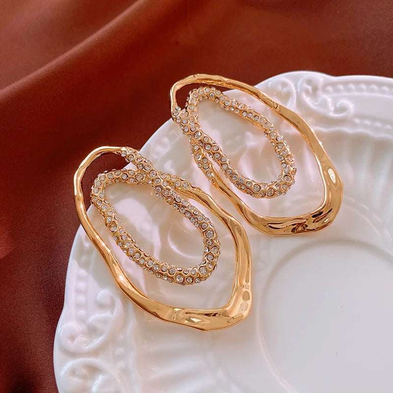 Irregular Metal Crystal Earrings European And American Style Personalized Fashion Stud Earrings Ladies Girls Travel Accessories