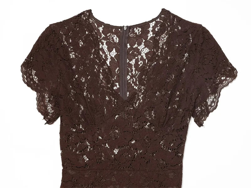 Women's Dress 2026 Summer New Solid Color Short Sleeve V-neck Lace Waistband Long Dress Elegant and Stylish Fashionable