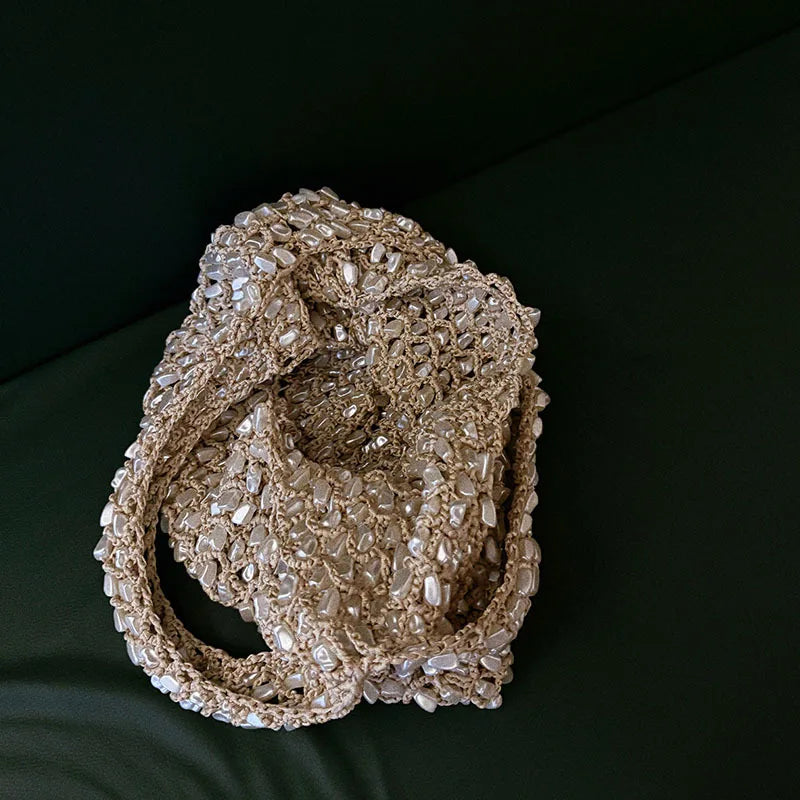 Fashion Versatile Pearl White Beading Bag Handheld Women Summer New Style Light Luxury Single Shoulder Underarm Bag