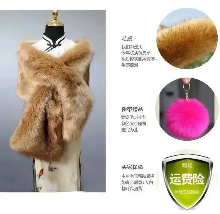 32 Colors 165*30cm Women Luxury Warm Faux Fox Fur Shawl Winter Ladies Plush Scarf Wraps Cloak Coat Wedding Long Cape Scarves