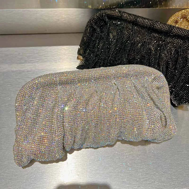 Handmade Strass Evening Clutch Bags com Punho Brilhante, Novas Dobras Bolsas, Handmade Bolsas, Designer De Luxo, Festa De Casamento, Alta Qualidade - CRAVO ROSE
