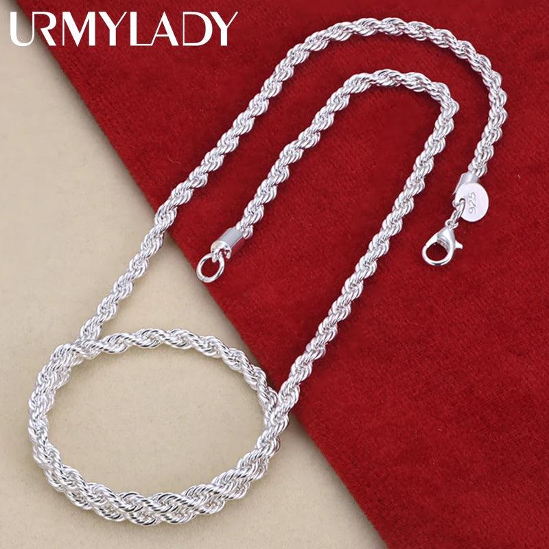 16-24inch for women men Beautiful fashion 925 Sterling Silver charm 4MM Rope Chain Necklace fit pendant high quality jewelry - CRAVO ROSE