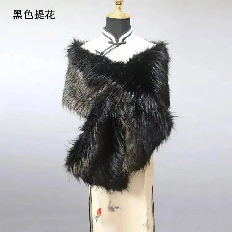 32 Colors 165*30cm Women Luxury Warm Faux Fox Fur Shawl Winter Ladies Plush Scarf Wraps Cloak Coat Wedding Long Cape Scarves